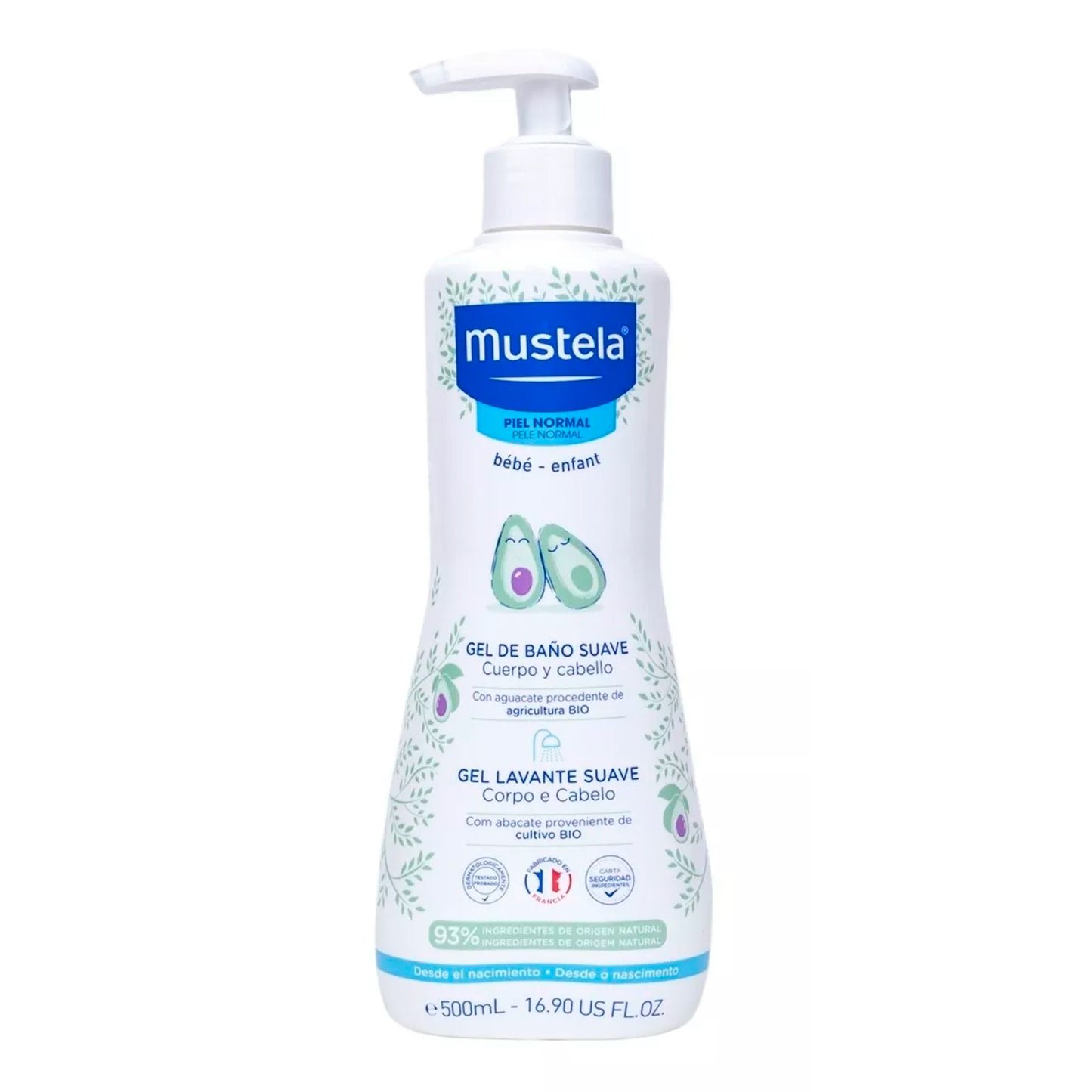 Gel de baño suave para cuerpo y cabello bebé 500ml Mustela