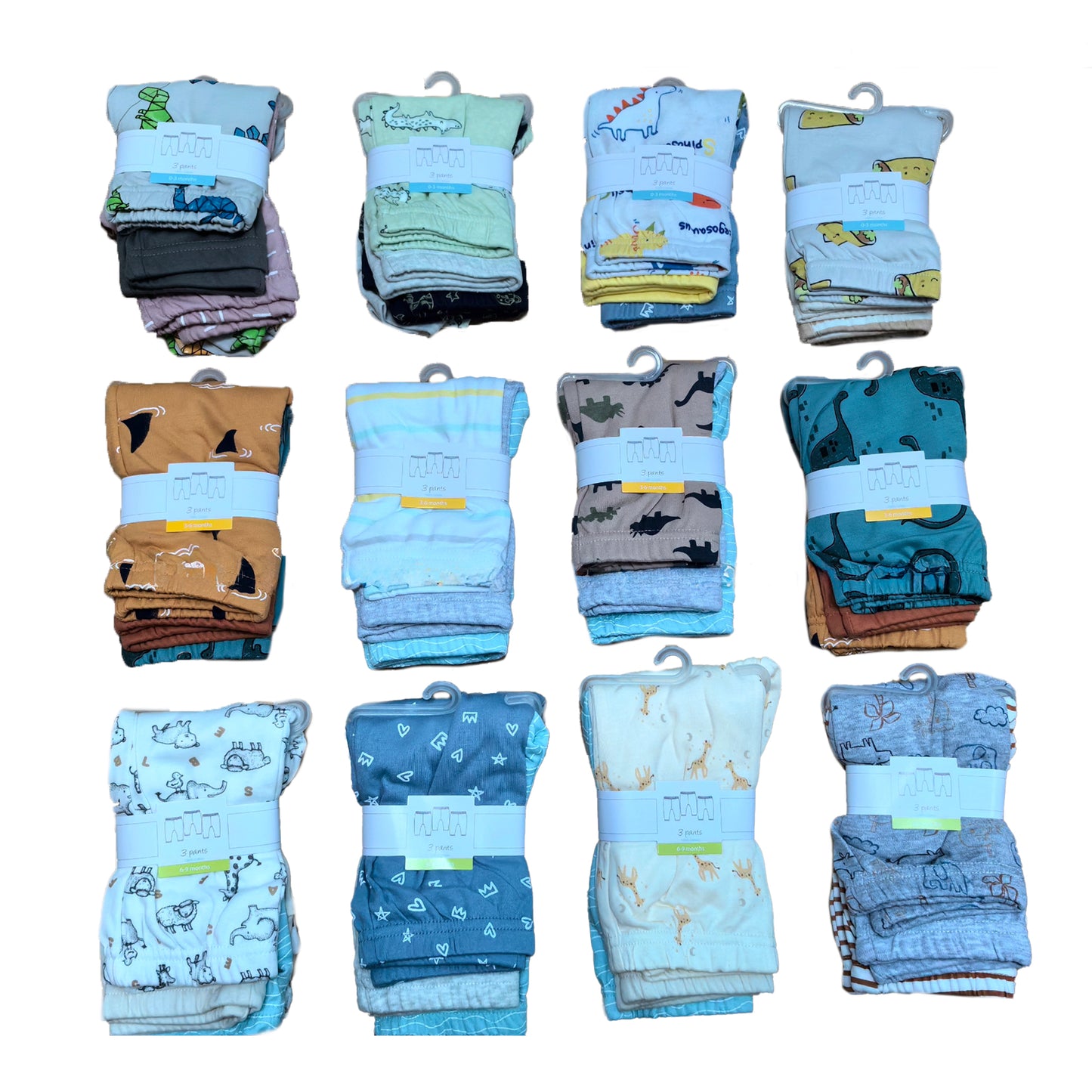 Pack 3 Pantalones Calzas Leggins Algodón Bebé 0-3 a 6-9 meses