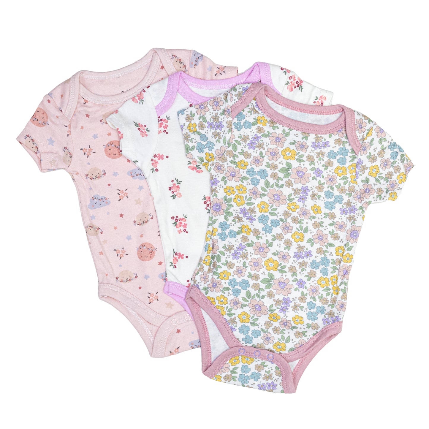 Pack 3 Bodys Algodón Con Manga Corta Bebé 0-3 a 9-12 meses