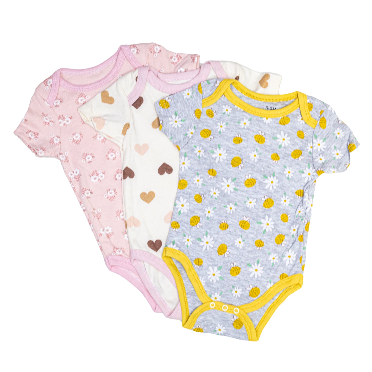 Pack 3 Bodys Algodón Con Manga Corta Bebé 0-3 a 9-12 meses