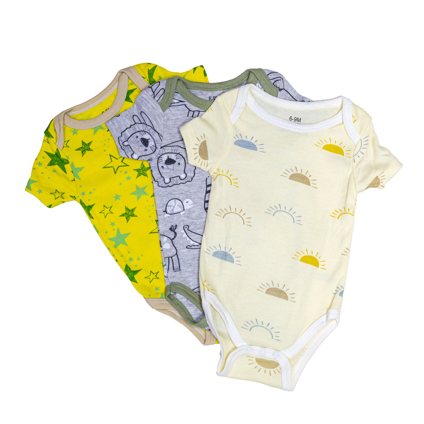 Pack 3 Bodys Algodón Con Manga Corta Bebé 0-3 a 9-12 meses