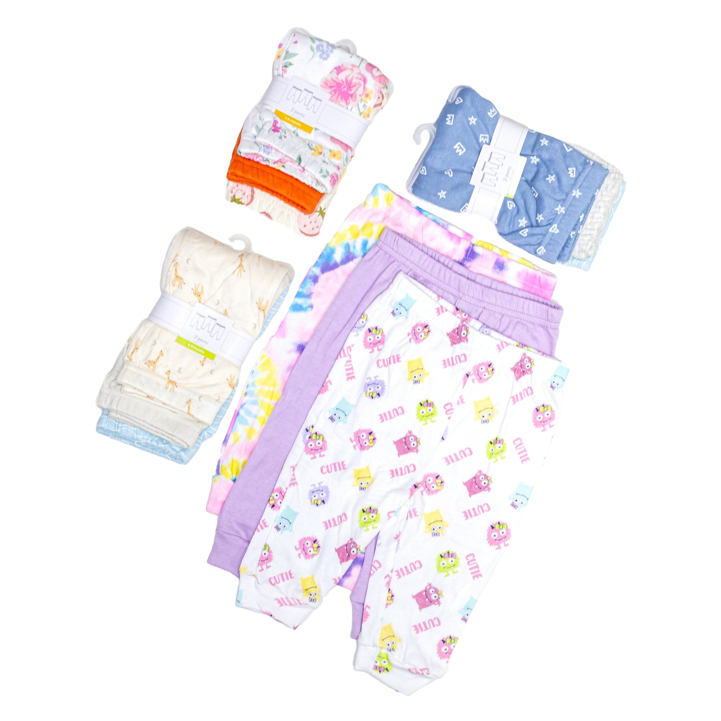 Pack 3 Pantalones Calzas Leggins Algodón Bebé 0-3 a 6-9 meses