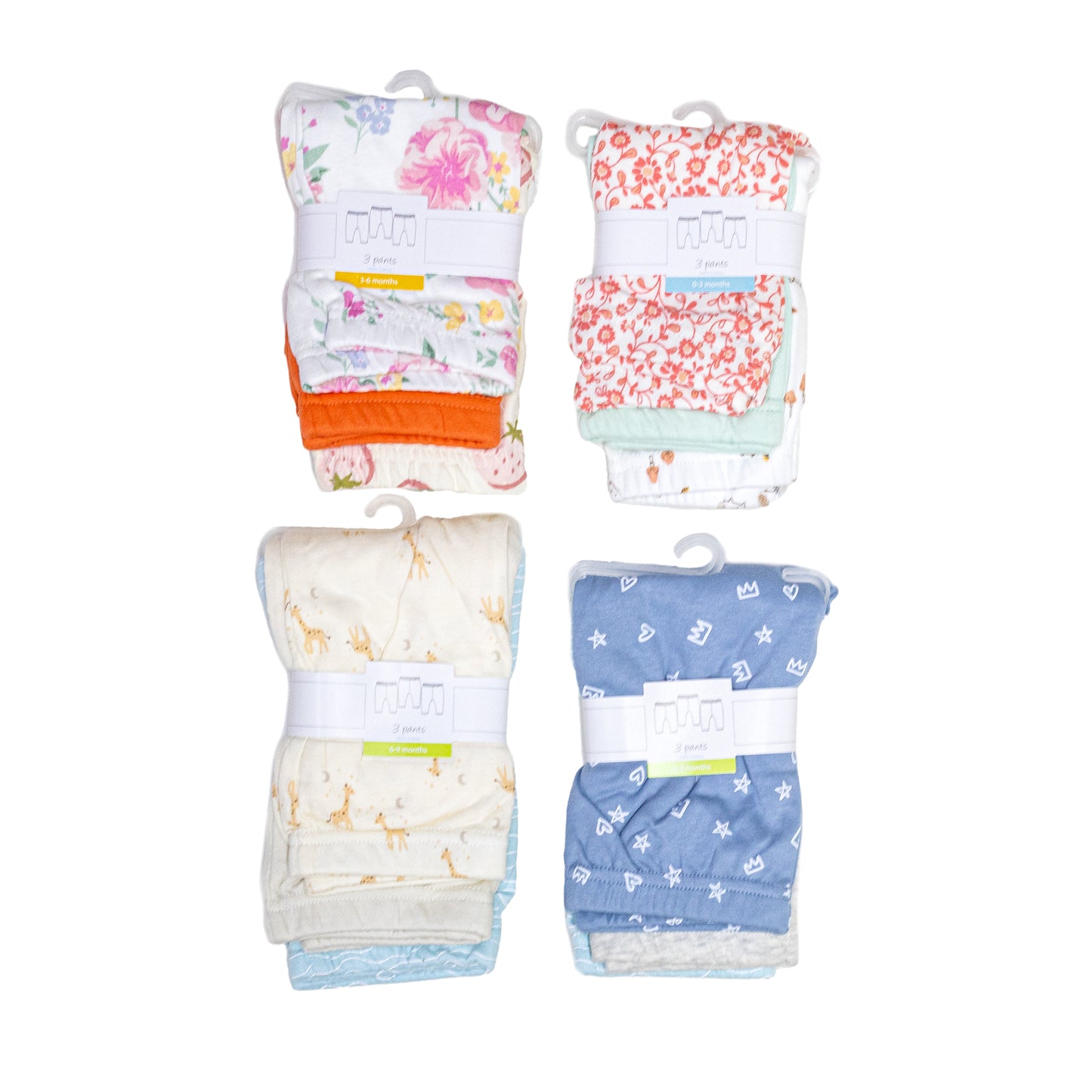 Pack 3 Pantalones Calzas Leggins Algodón Bebé 0-3 a 6-9 meses