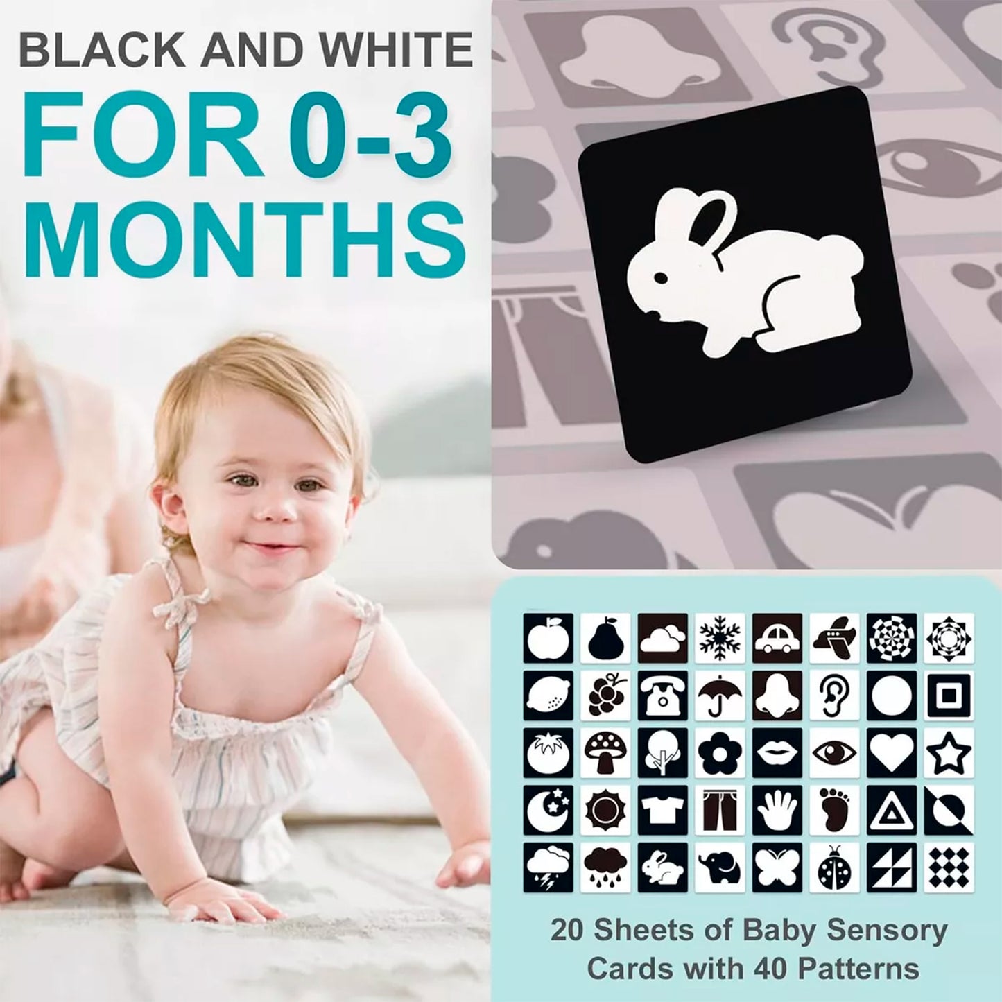 Tarjetas de Estimulacion Visual para bebé 0-3 meses