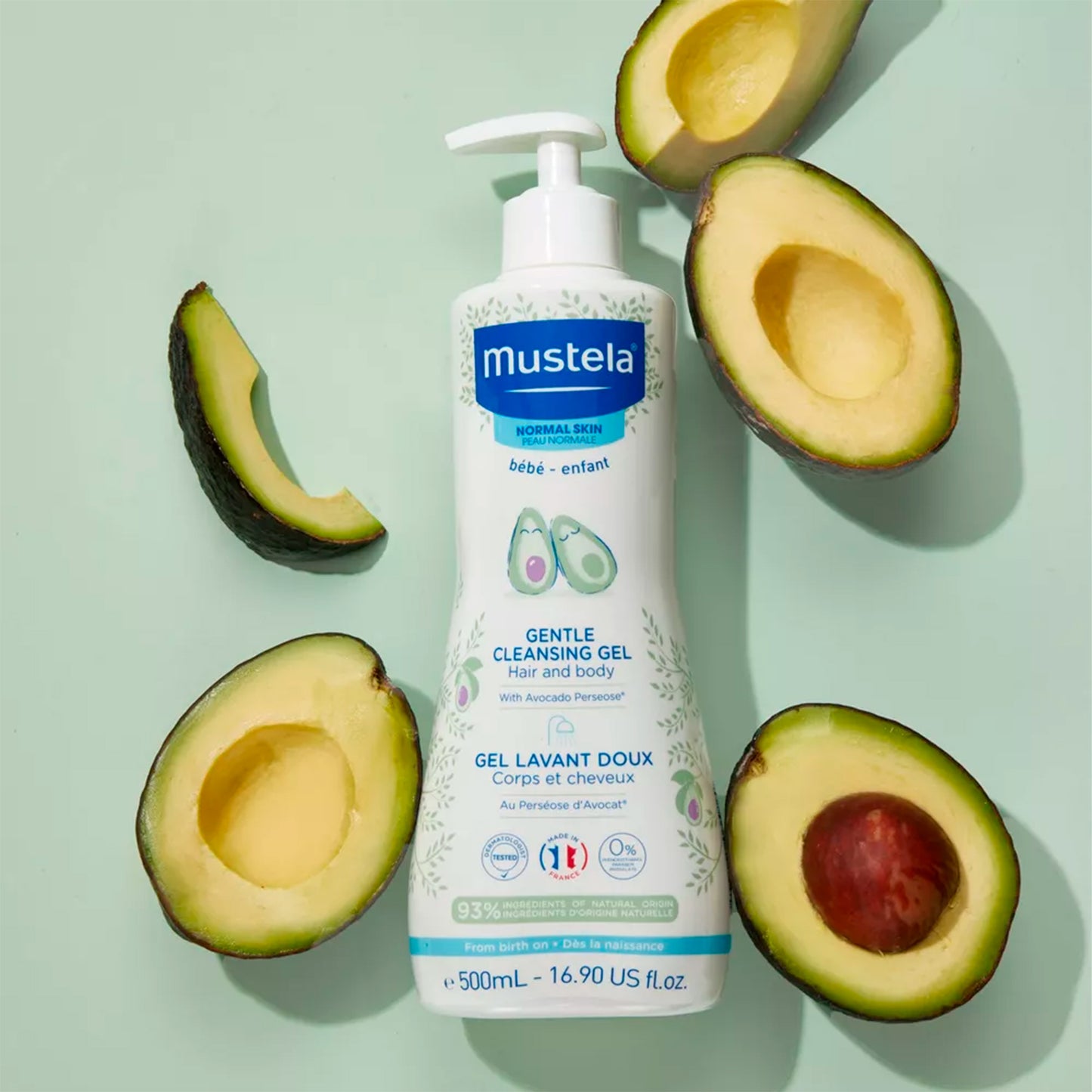 Gel de baño suave para cuerpo y cabello bebé 500ml Mustela