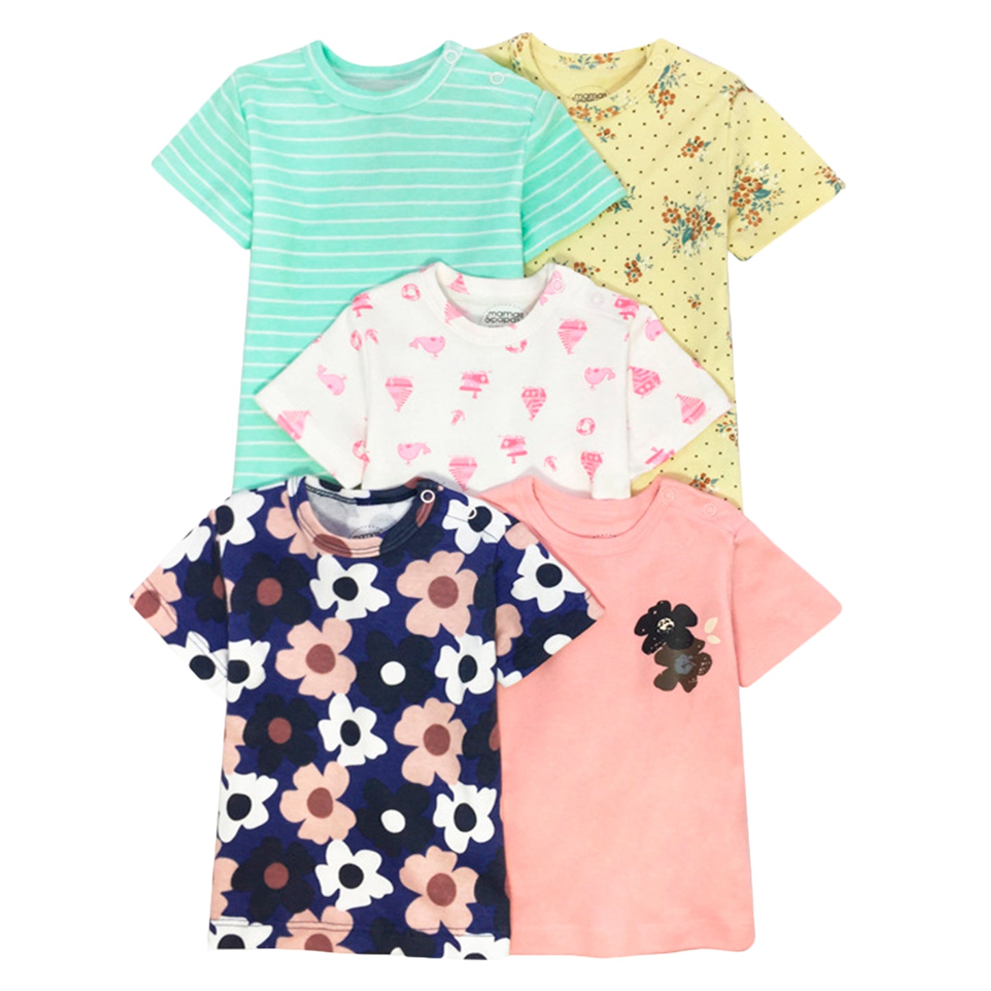 Pack 5 Poleras Manga Corta De Algodón Bebés 6-9 a 24-36 Meses