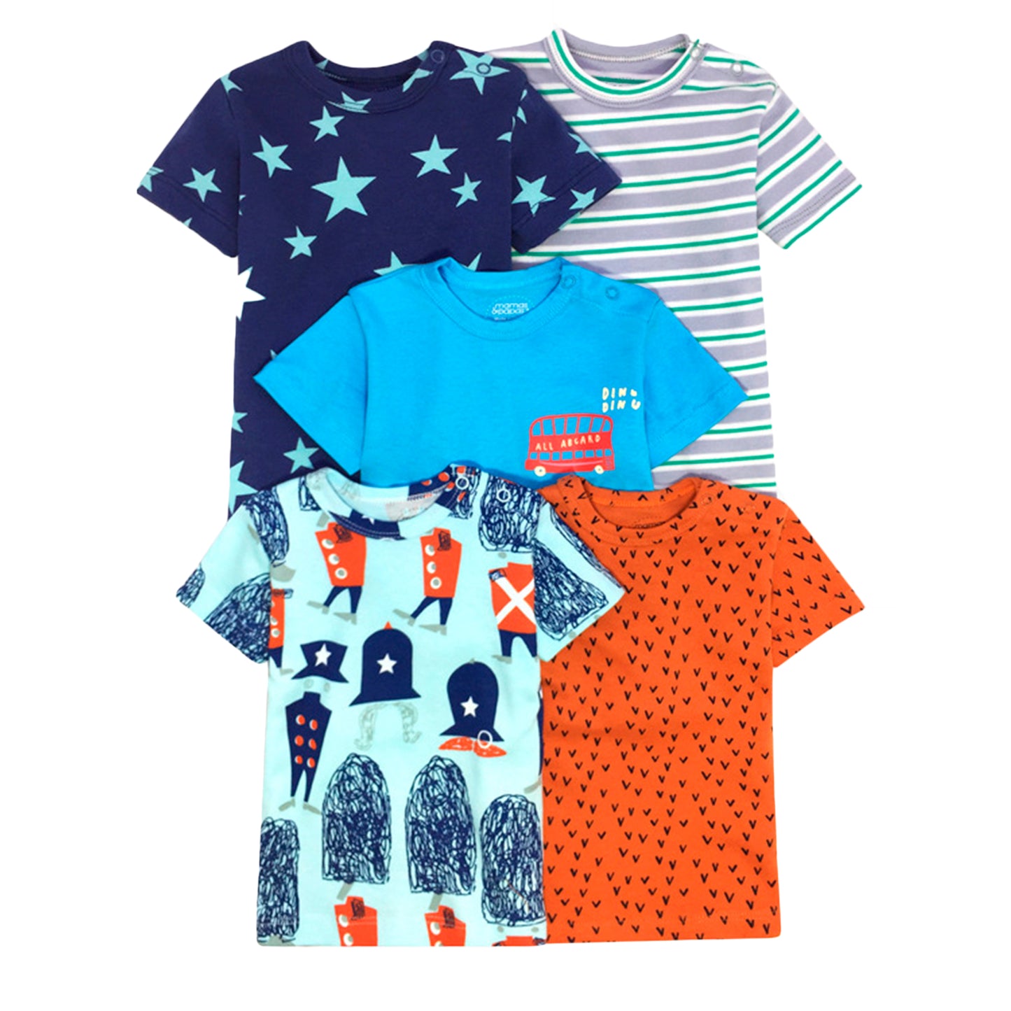 Pack 5 Poleras Manga Corta De Algodón Bebés 6-9 a 24-36 Meses