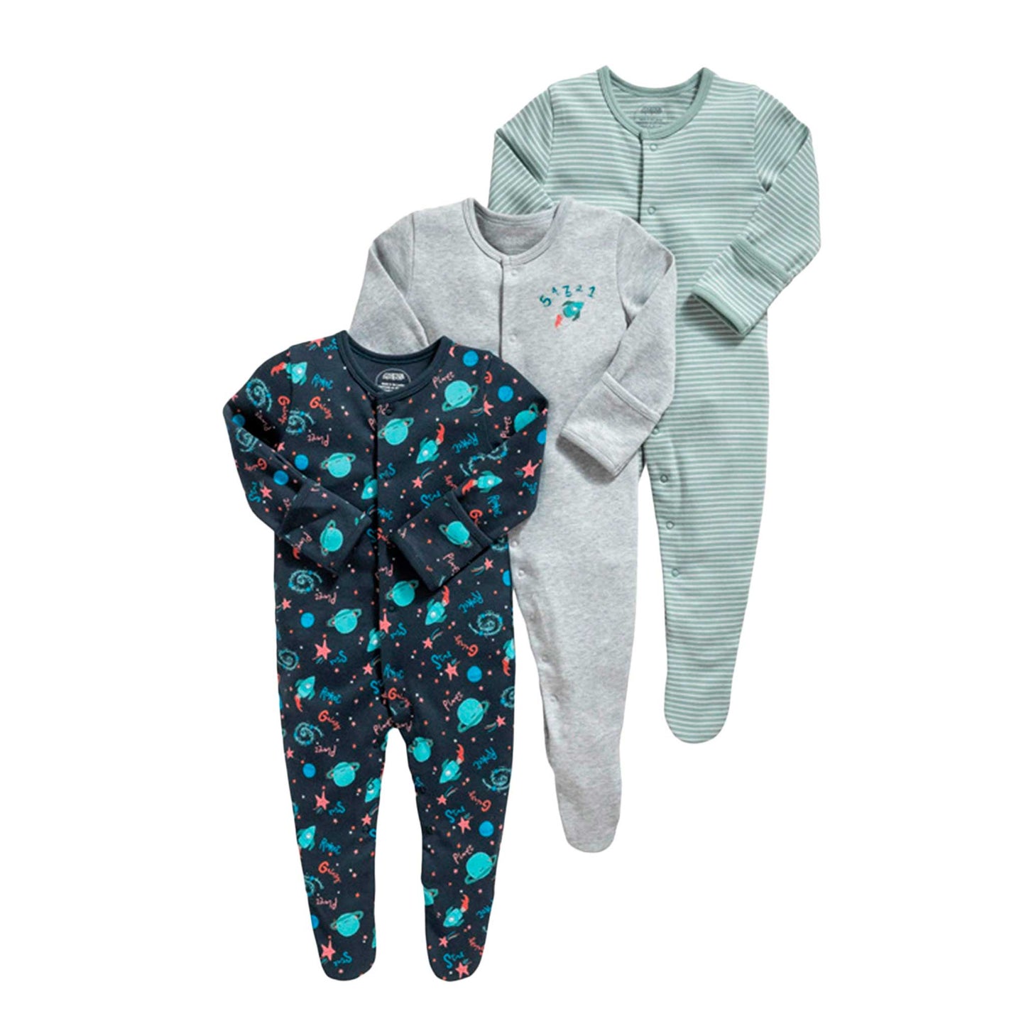 Pack 3 Pijamas Enteritos De Algodón Para Bebé 0-3 a 9-12 meses