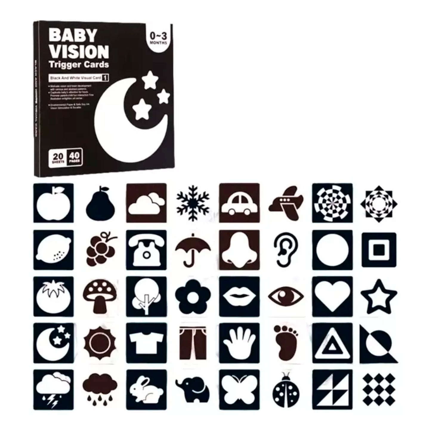 Tarjetas de Estimulacion Visual para bebé 0-3 meses