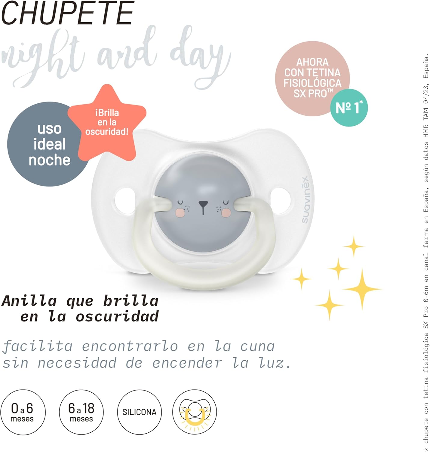 Pack 2 Chupetes nocturnos Night and Day con Tetina Fisiológica SX Pro de Silicona 6-18 meses