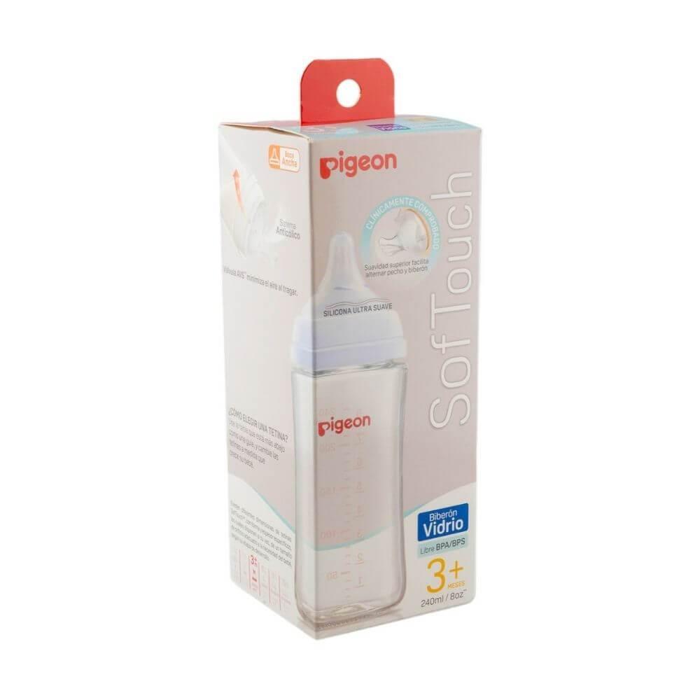 Mamadera 3rd Gen Softouch boca ancha vidrio 240ml Pigeon