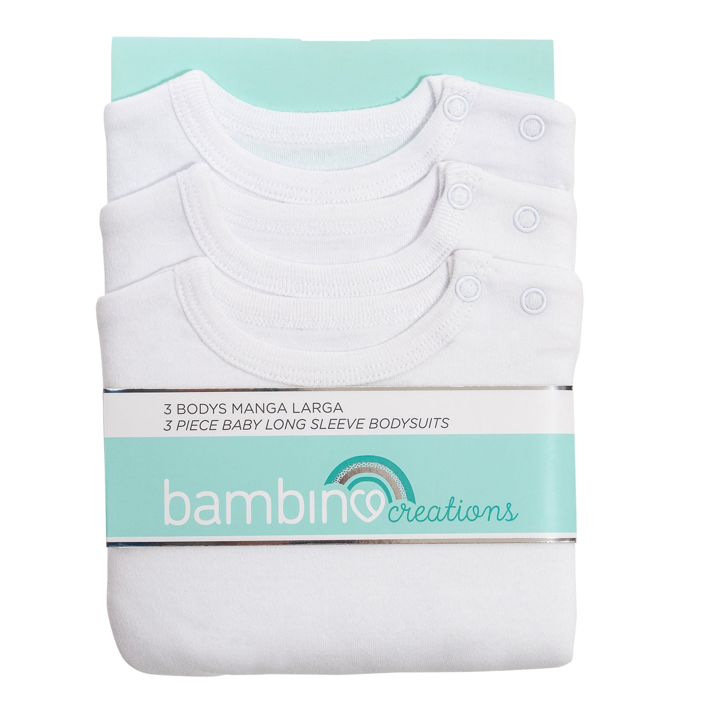 Bodys Manga Larga Liso Blanco Set 3 Piezas 100% Algodón 0-3 a 9-12 meses Bambino
