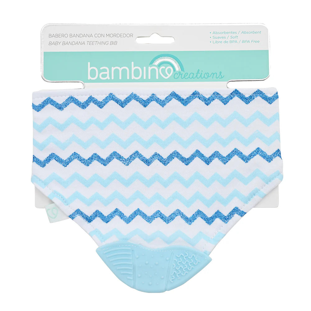 Babero bandana con mordedor integrado Bambino, diseño práctico y absorbente, ideal para bebés durante la dentición, combinando estilo y funcionalidad.
