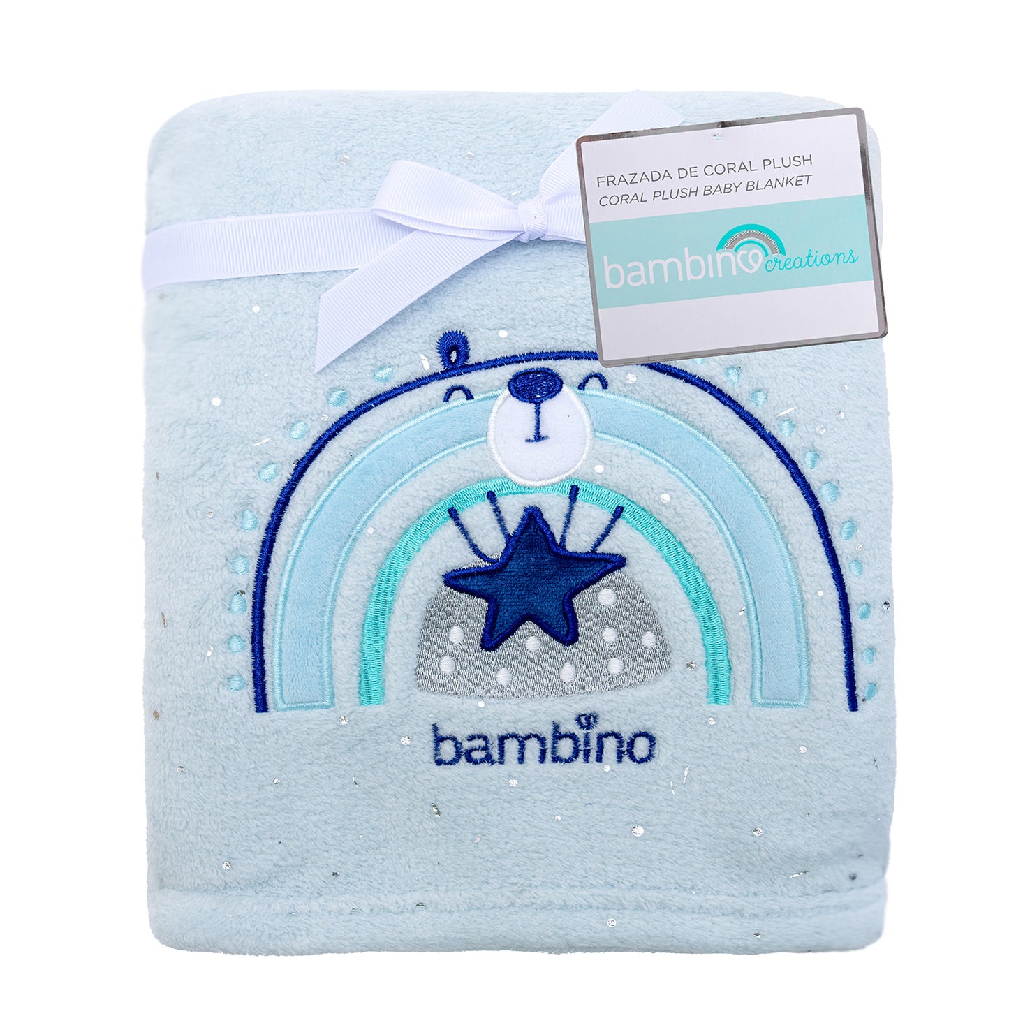 Frazada manta de coral plush para bebés Bambino, diseño suave y abrigador, ideal para mantener al bebé cómodo y cálido en cualquier temporada."