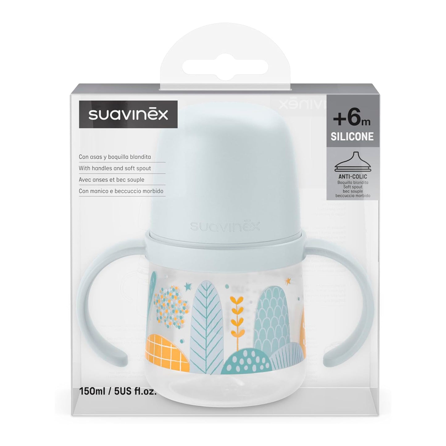Vaso Mamadera con Asas y Tetina Silicona 150ml 6m+ Suavinex
