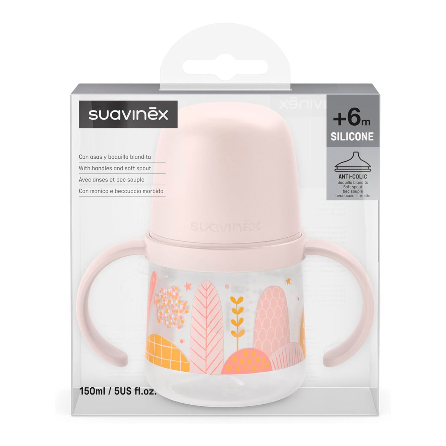 Vaso Mamadera con Asas y Tetina Silicona 150ml 6m+ Suavinex