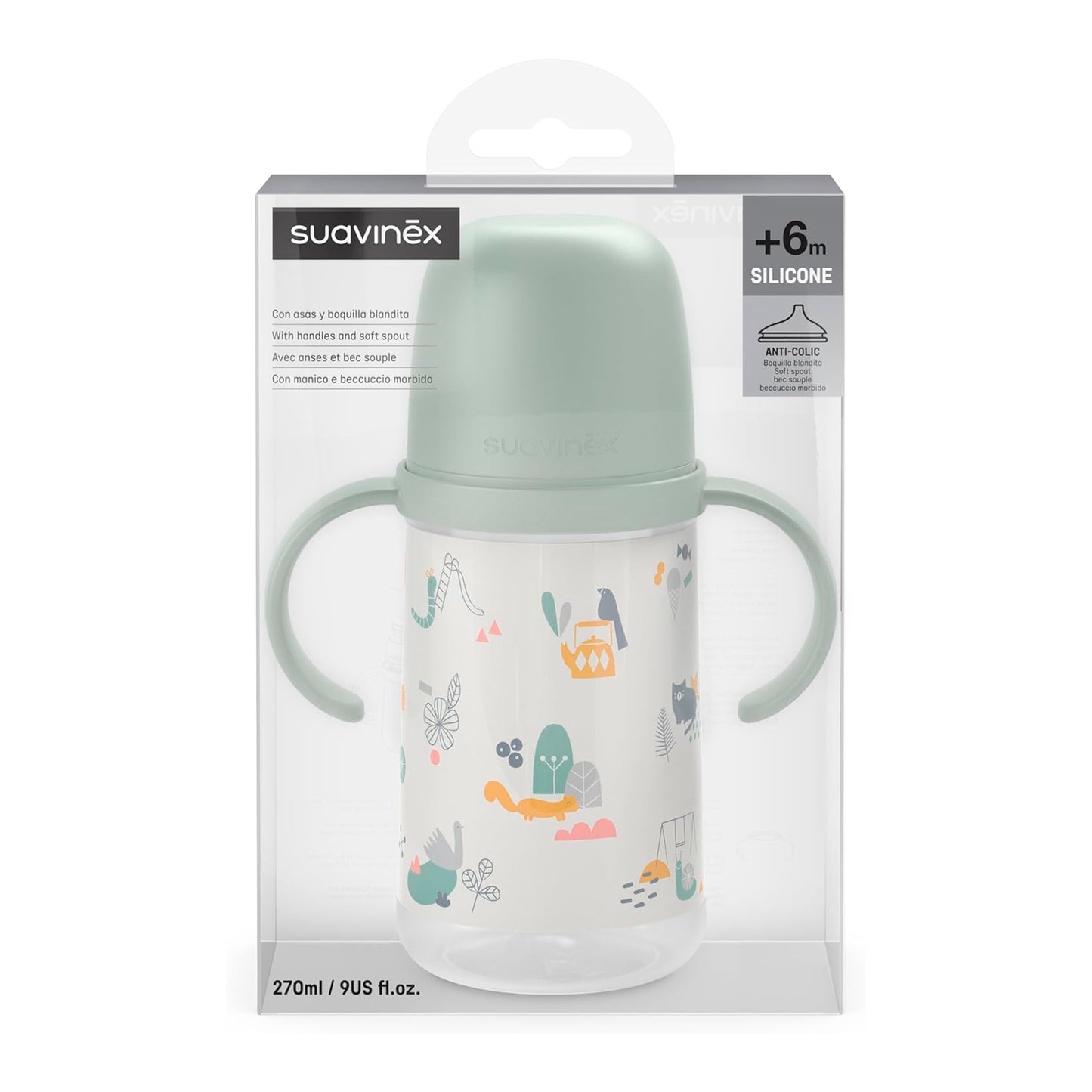 Vaso Mamadera con Asas y Tetina Silicona 270ml 6m+ Suavinex