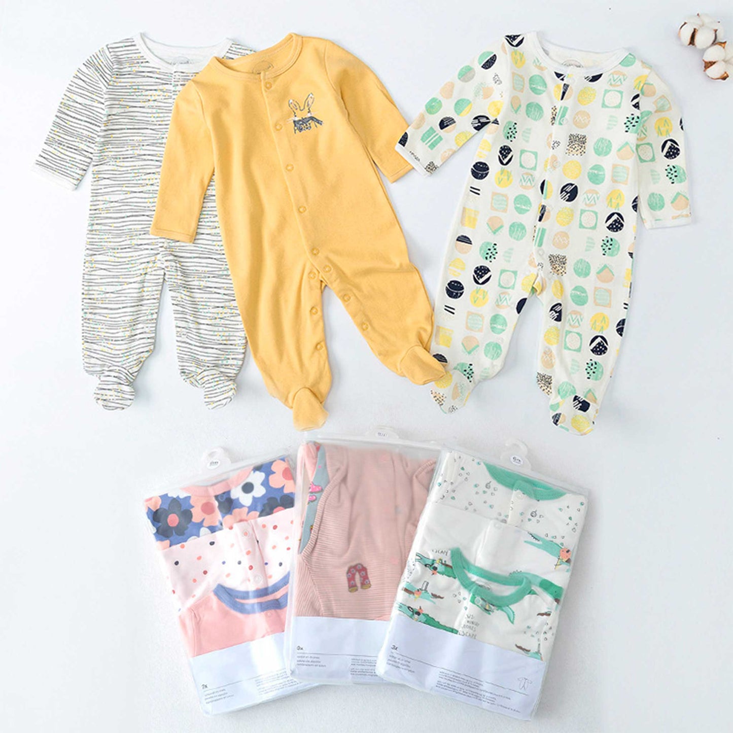 Pack 3 Pijamas Enteritos De Algodón Para Bebé 0-3 a 9-12 meses