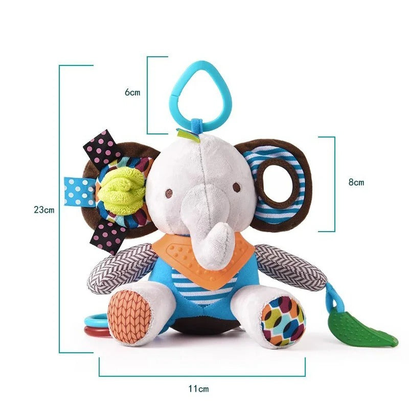 Móvil Coche Peluche Animalitos Sensorial sonajero con mordedor para bebé