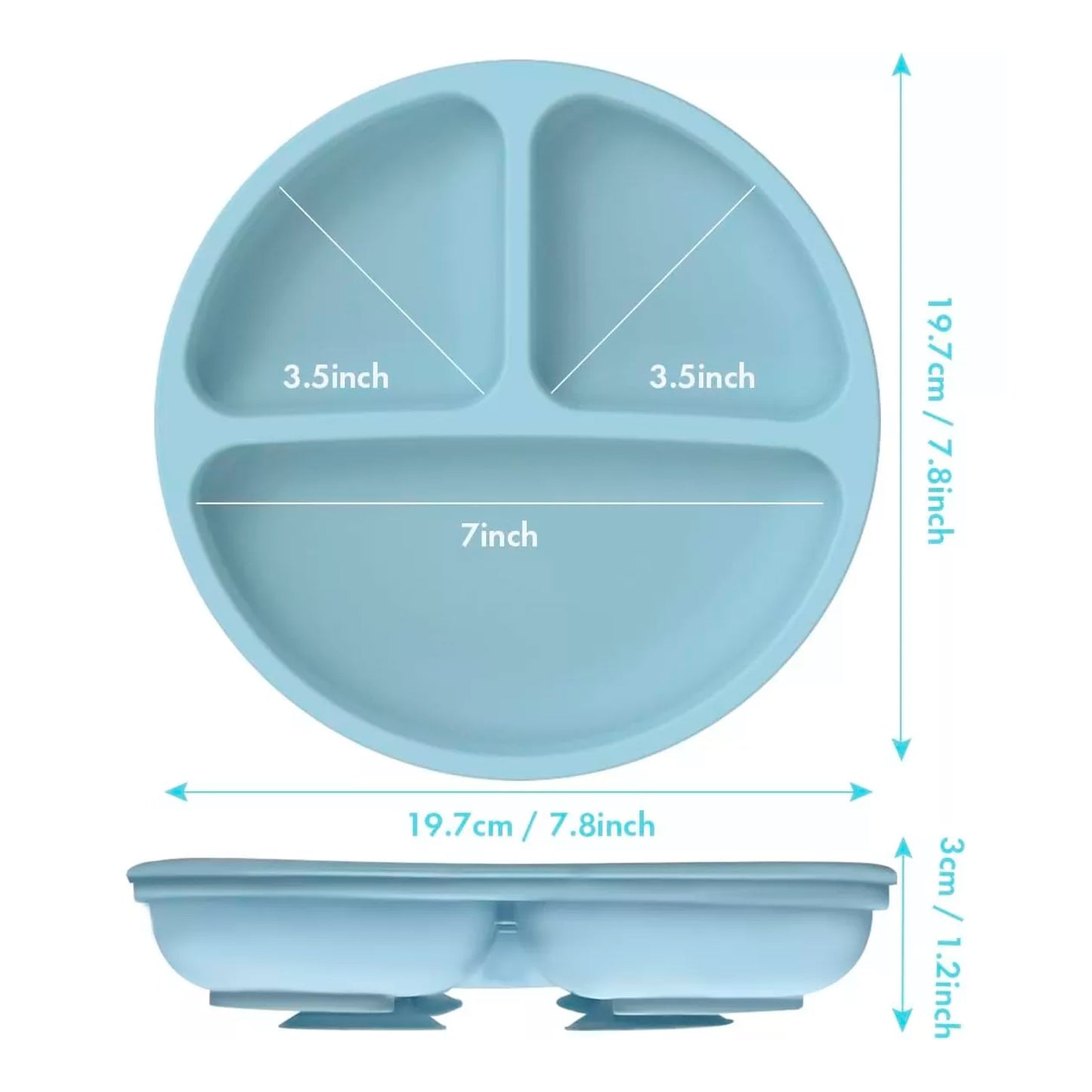 Plato Silicona Dividido De Alimentación con ventosas