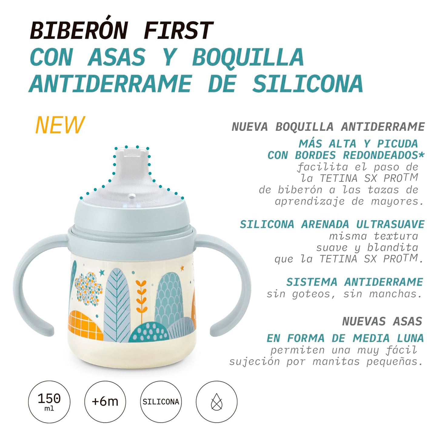 Vaso Mamadera con Asas y Tetina Silicona 150ml 6m+ Suavinex