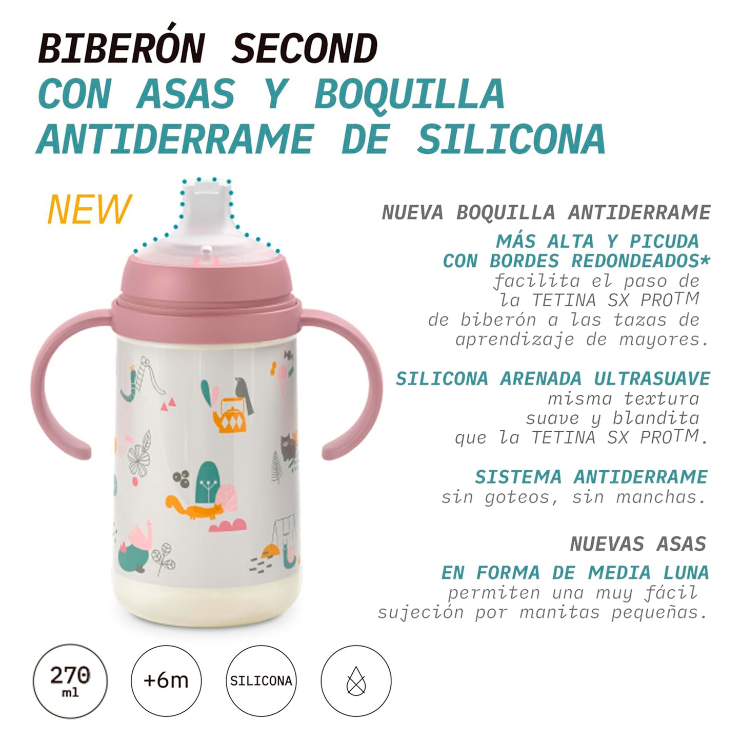 Vaso Mamadera con Asas y Tetina Silicona 270ml 6m+ Suavinex