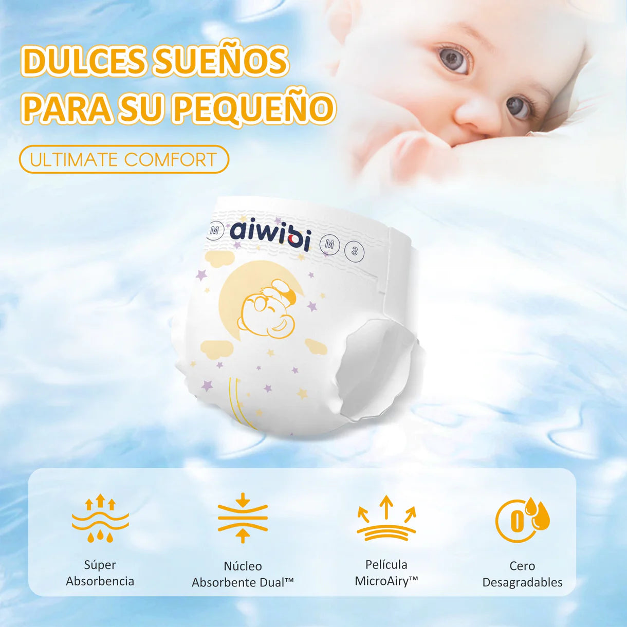 Pañales Bebé Premium Dulce noche Talla P 60und Aiwibi