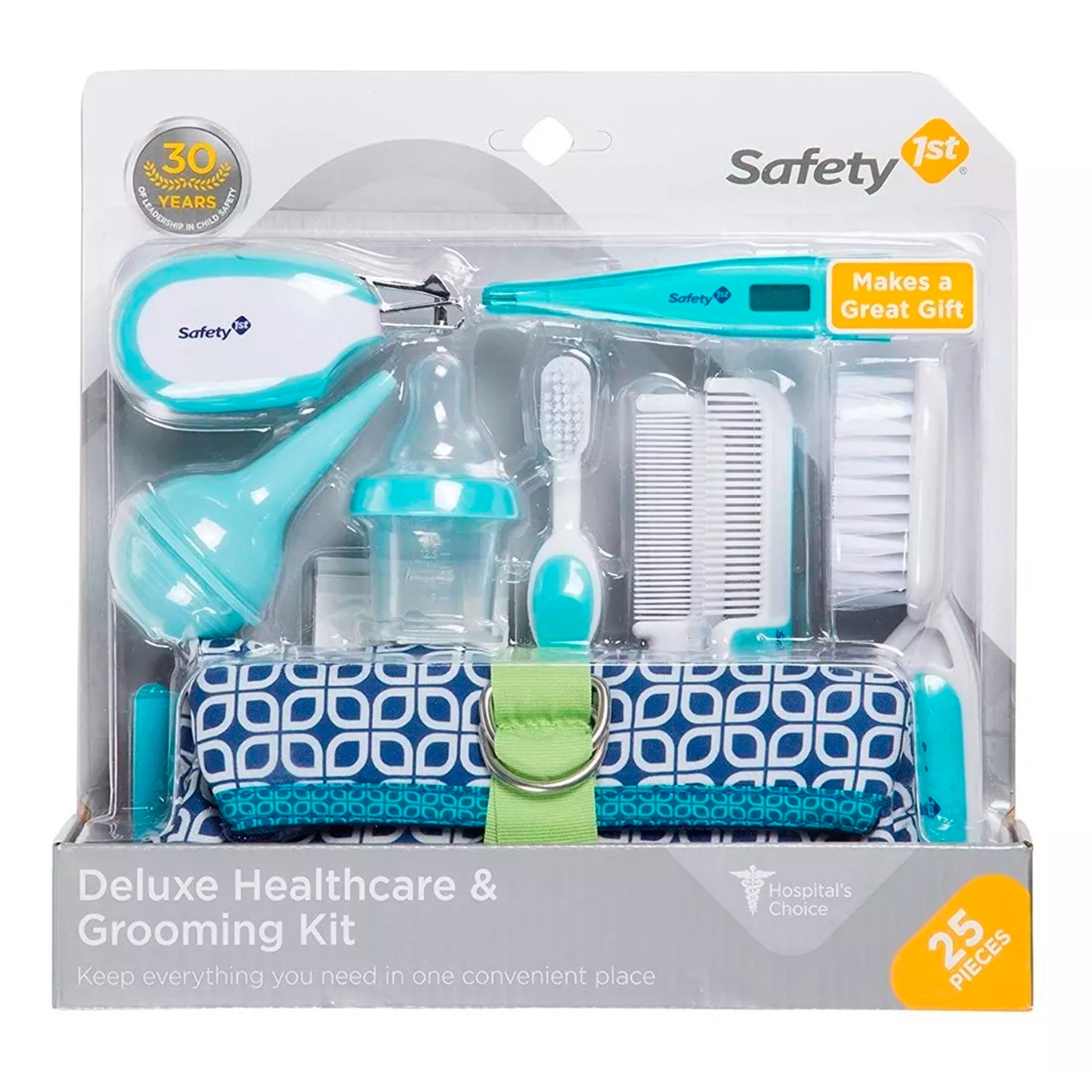 Kit de aseo y salud para bebés Safety 1st, 25 piezas en color celeste, incluye herramientas esenciales para el cuidado diario, ideal para higiene y bienestar del bebé.