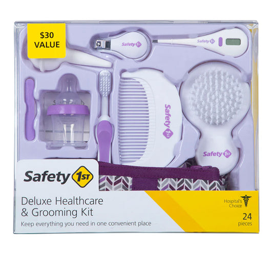 Kit de aseo y salud para bebés Safety 1st, 24 piezas en color lila, incluye accesorios esenciales para el cuidado diario, ideal para higiene y bienestar del bebé.