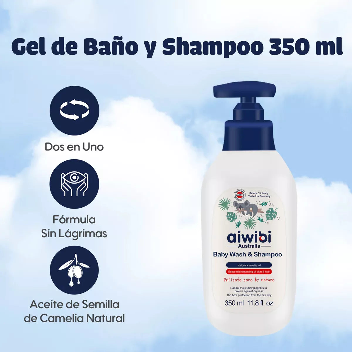 Gel De Baño y Shampoo 2 en 1 para bebé 350ml Aiwibi