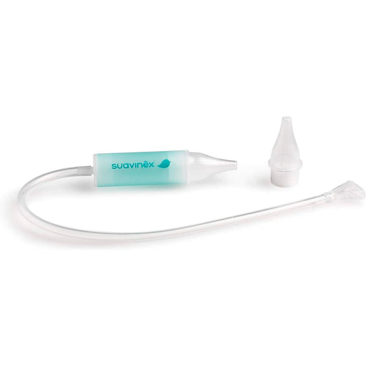 Aspirador nasal anatómico para bebés recién nacidos 0m+ Suavinex, diseño ergonómico y seguro, ideal para aliviar la congestión nasal de forma suave y eficaz.