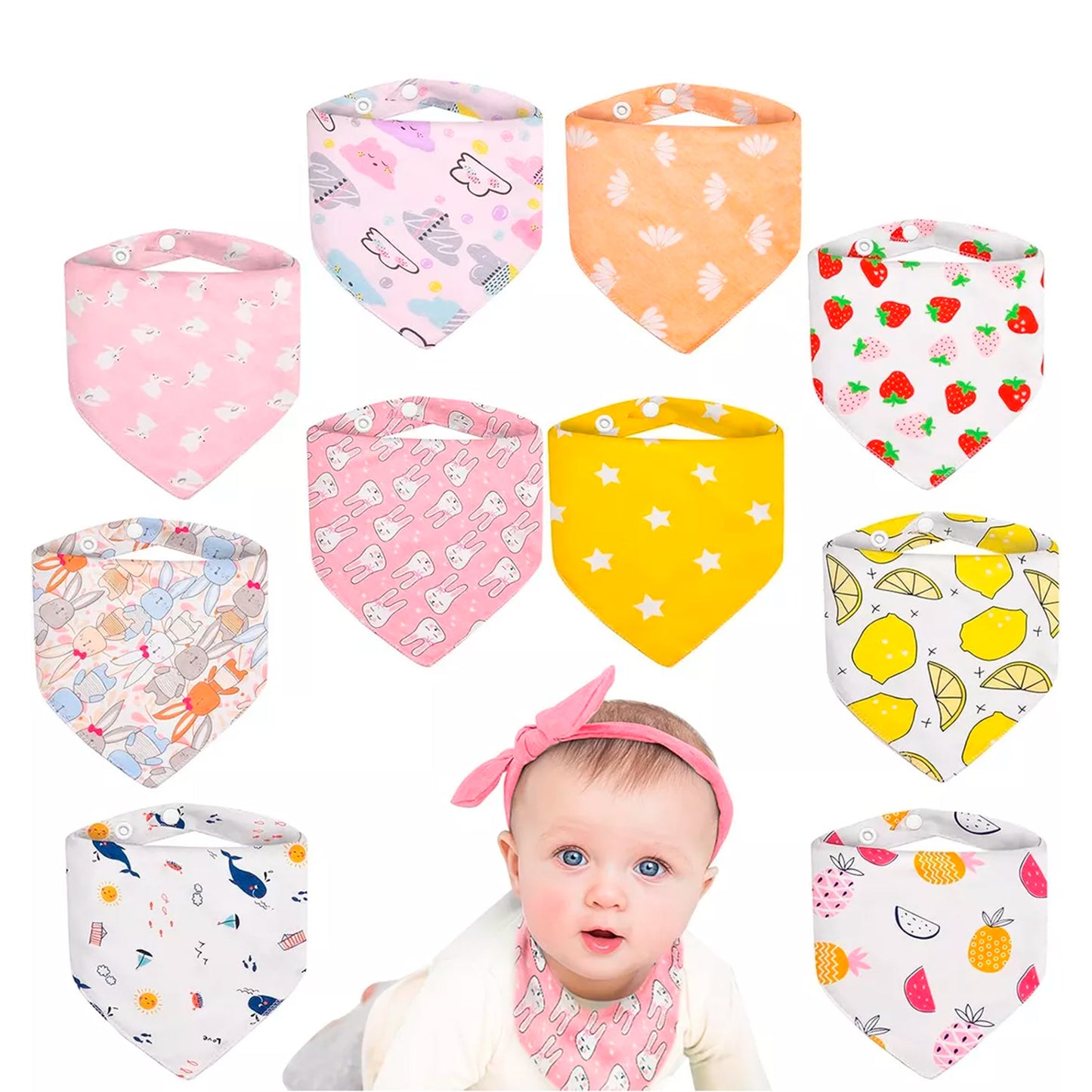 Pack 5 Baberos Bandanas De Algodón Para Bebes