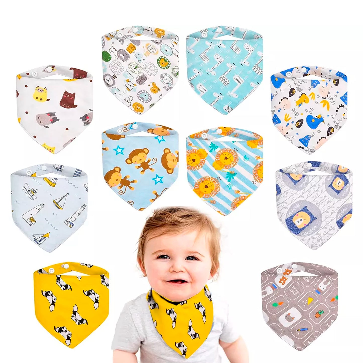 Pack 5 Baberos Bandanas De Algodón Para Bebes