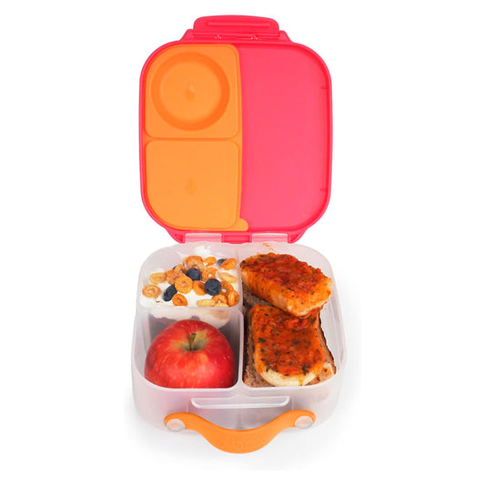 Mini lonchera hermética para niños B.box, capacidad de 1 litro, diseño compacto y a prueba de derrames, ideal para transportar snacks y alimentos frescos en paseos o colegio.