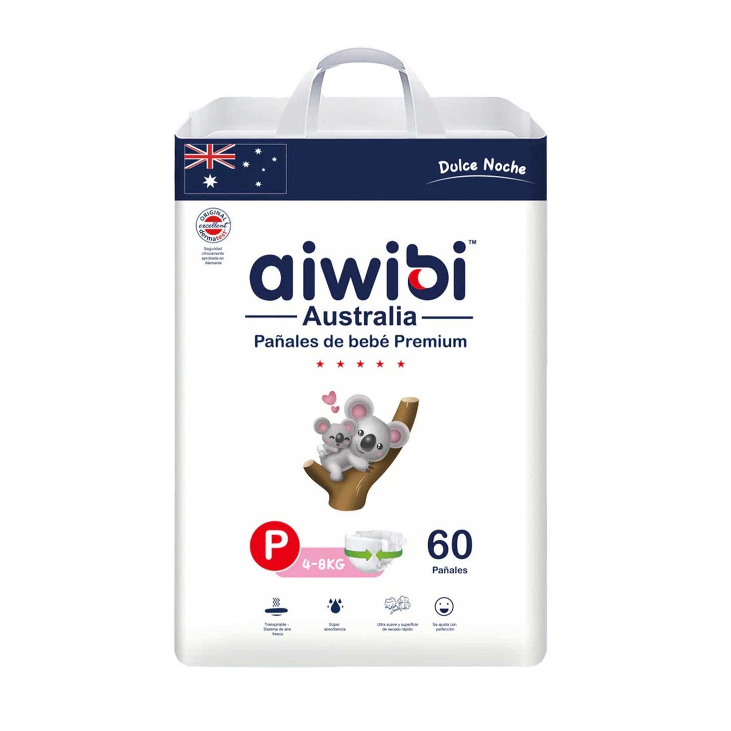 Pañales Bebé Premium Dulce noche Talla P 60und Aiwibi