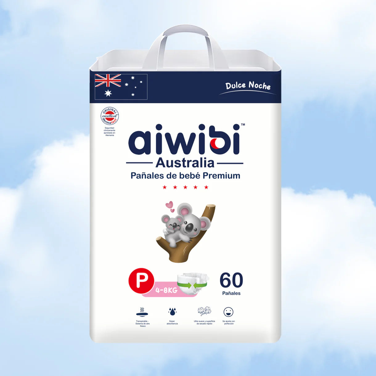 Pañales Bebé Premium Dulce noche Talla P 60und Aiwibi